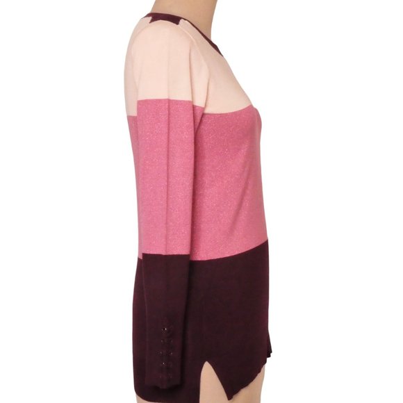 Ricki's Three Tone Pink / Burgundy/ Peach, boat neck Rayon blend sweate… - Picture 3 of 12